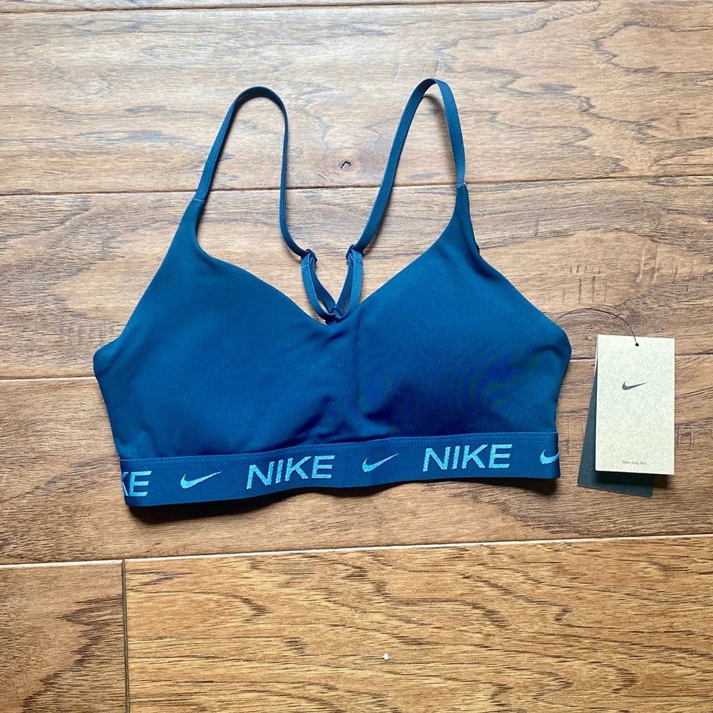 Nike Blue Sports Bra with Adjustable Straps and Branded Band